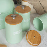 X022S Green Set of 3 Metal Food Storage Tin Canister/Jar with Bamboo Lid