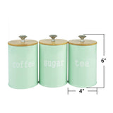 X022S Green Set of 3 Metal Food Storage Tin Canister/Jar with Bamboo Lid