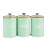 X022S Green Set of 3 Metal Food Storage Tin Canister/Jar with Bamboo Lid