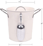 T586 Cream 4L Metal Double Walled Ice Bucket Set with Lid and Scoop