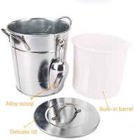 T586 4L Silver Metal Galvanized Double Walled Ice Bucket Set With Lid And Scoop