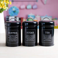 X021 Black Set of 3 Metal Food Storage Tin Canister/Jar with Lid