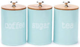 x022S Blue Set of 3 Metal Food Storage Tin Canister/Jar with Bamboo Lid