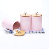x022S Pink Set of 3 Metal Food Storage Tin Canister/Jar with Bamboo Lid
